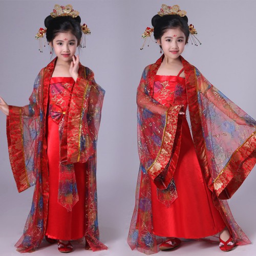 Girls chinese folk dance dresses tang dynasty princess hanfu photos drama performance cosplay robes korean Japanese kimono dresses